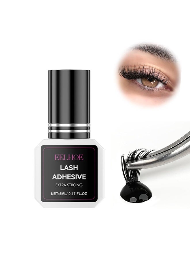 إيلهو لاصق الرموش، غراء تمديد الرموش، غراء احترافي لتمديد الرموش لتثبيت قوي ومرونة عالية، تثبيت فائق، يجف فوراً، منخفض الأبخرة وغراء أسود قوي للغاية - Image 1